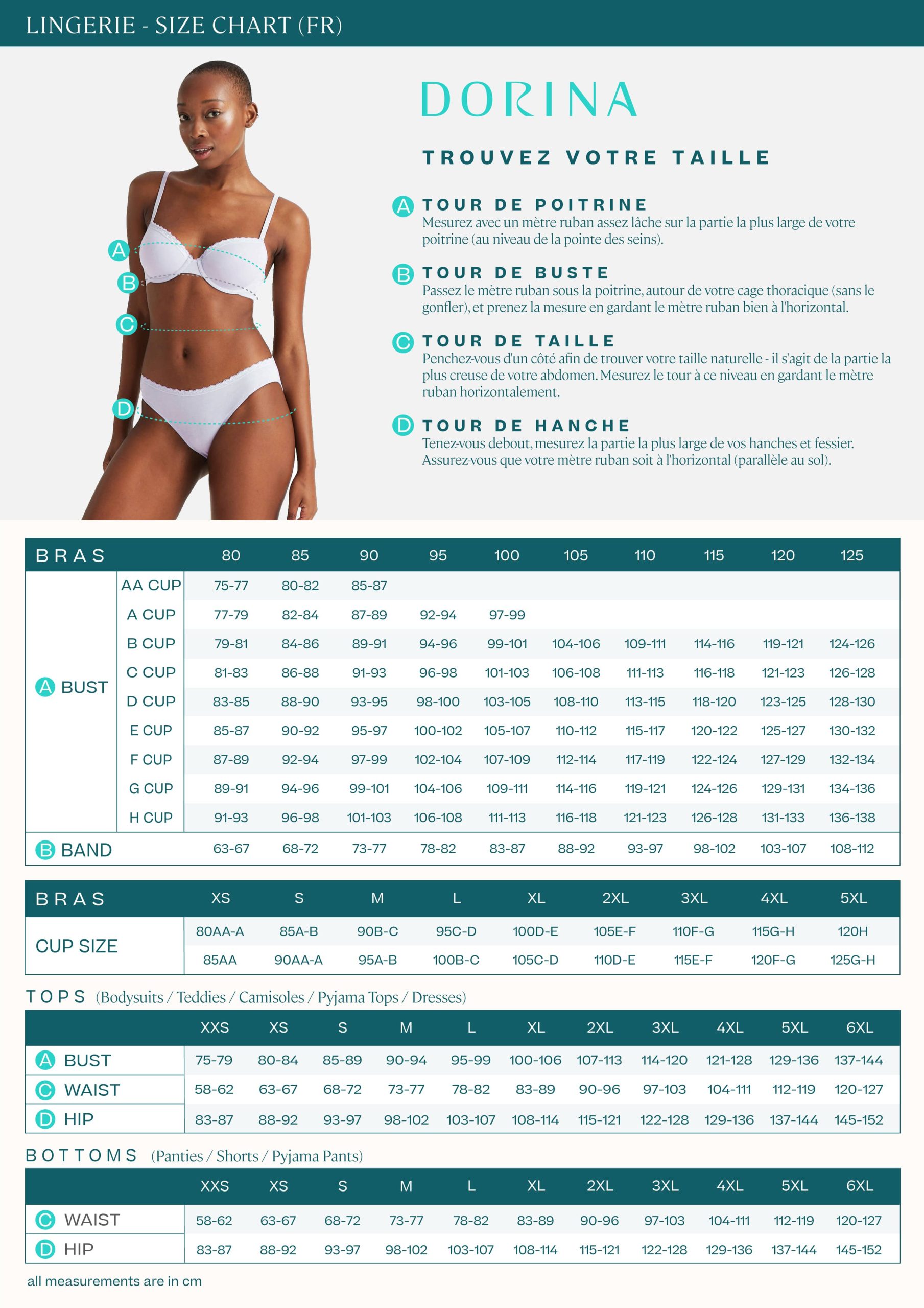 Basic Size Chart for Women's Lingerie